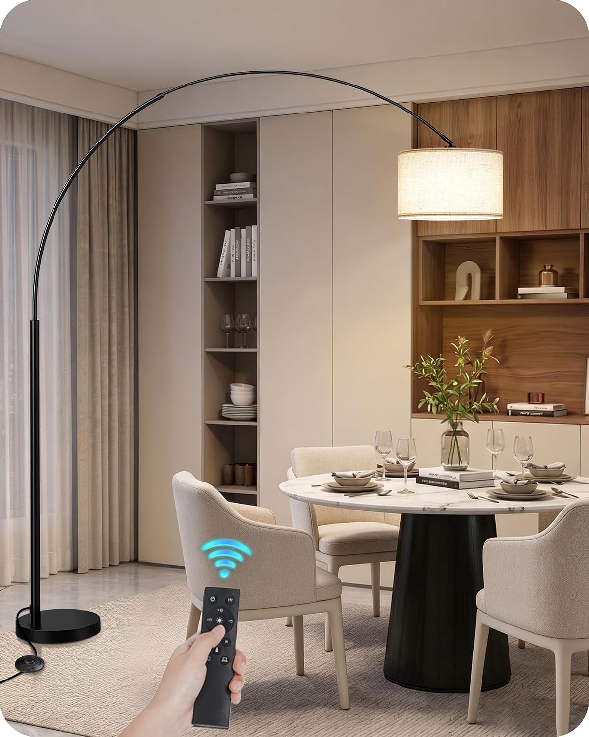 Adjustable Dimmable Arc Floor Lamp with Remote & Foot Switch