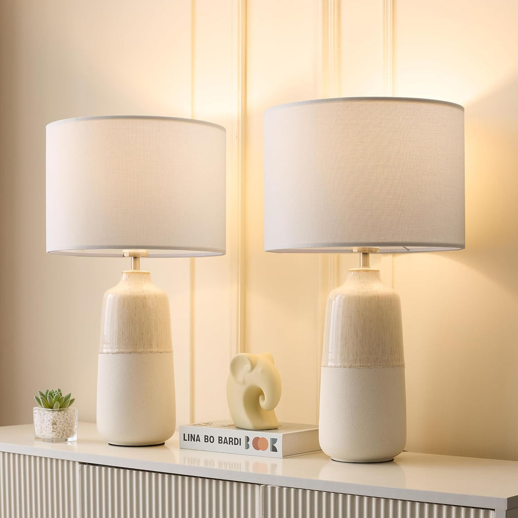 2pc White Farmhouse Ceramic Lamps