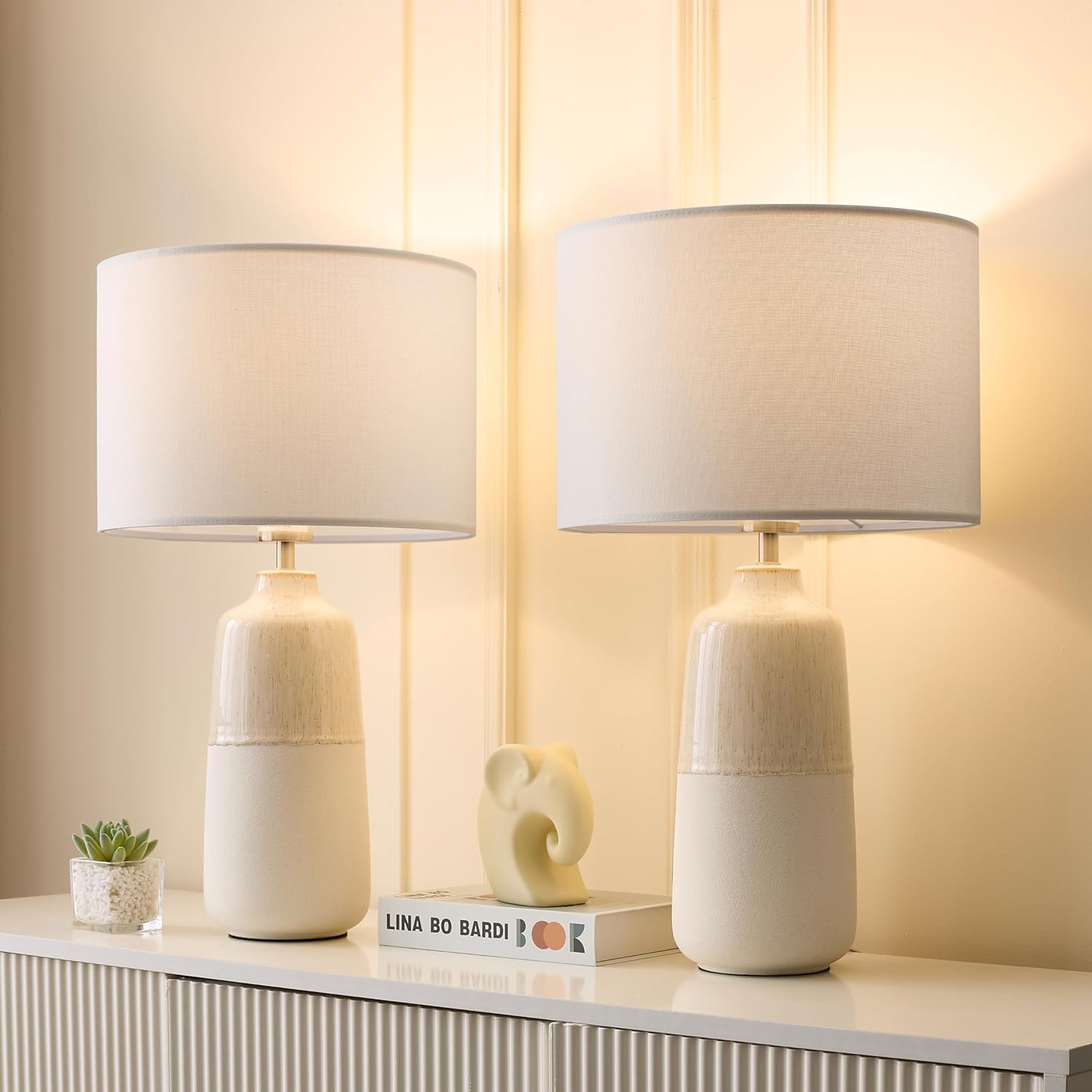 2pc White Farmhouse Ceramic Lamps