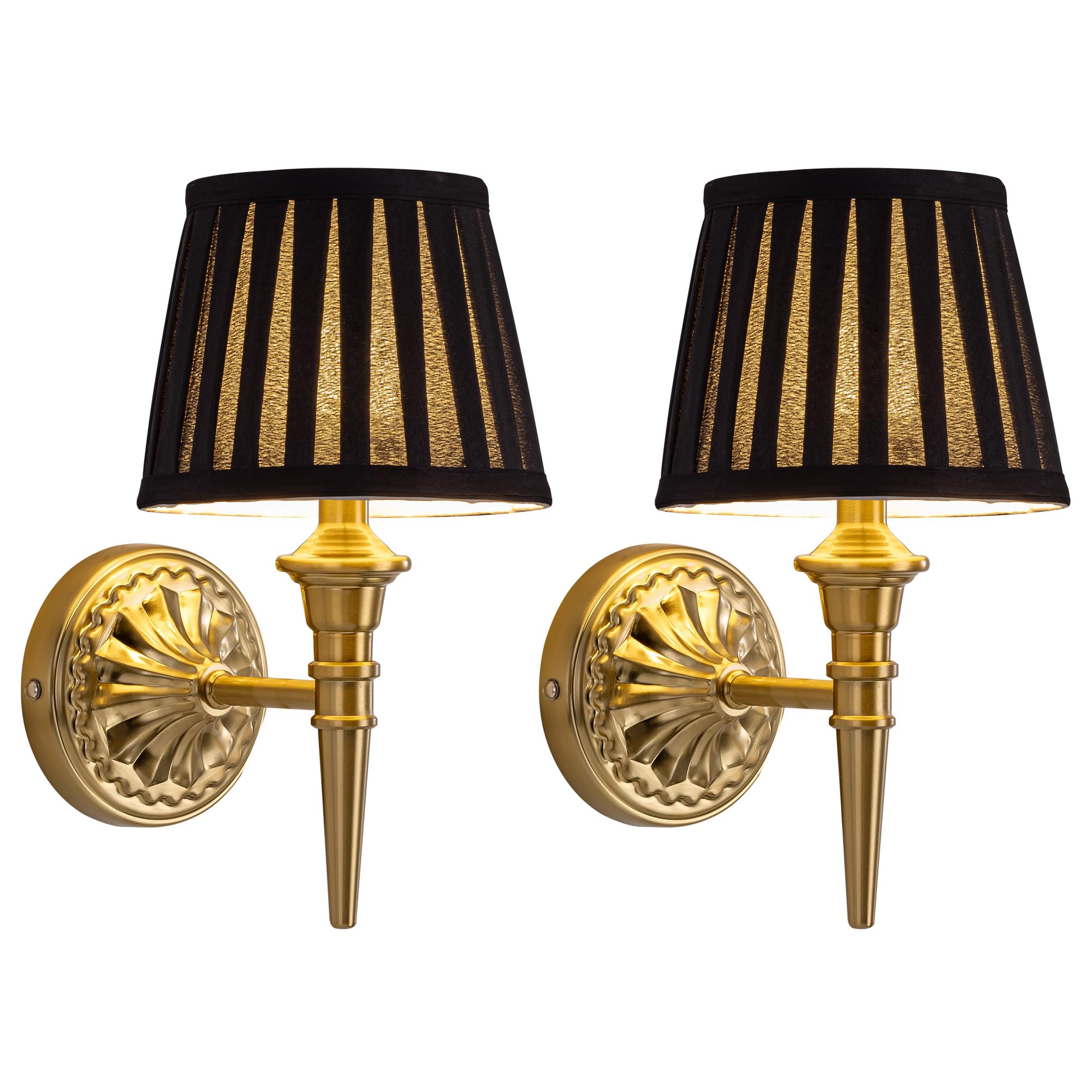 KDG Cordless Wall Sconces Set of 2, Small Wireless 5200mAh Rechargeable Battery Fabric LED Wall Lamps, Portables Lightings for Wall Painting, Living Room, Bedroom, Hallway, Gifts, Night Light (Gold)