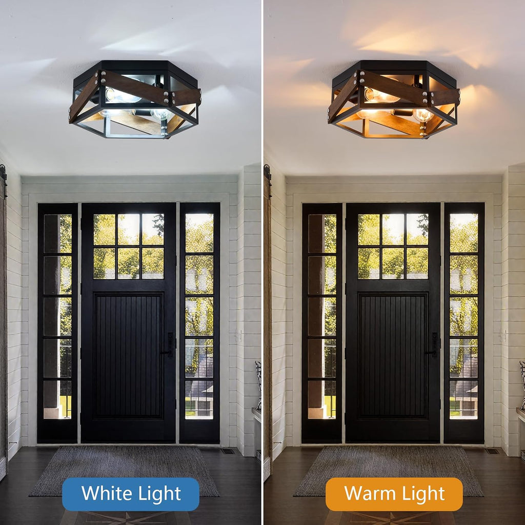 3-Light Wood Metal Ceiling Light