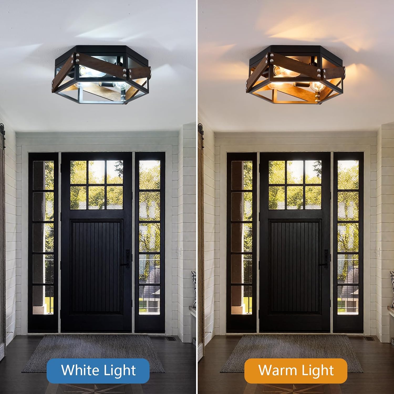 3-Light Wood Metal Ceiling Light