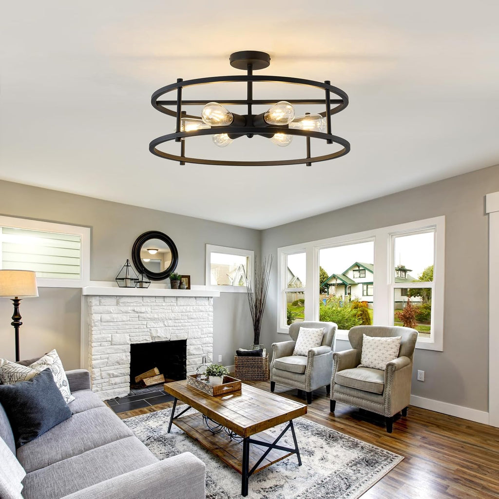 6-Light Black Cage Ceiling Light
