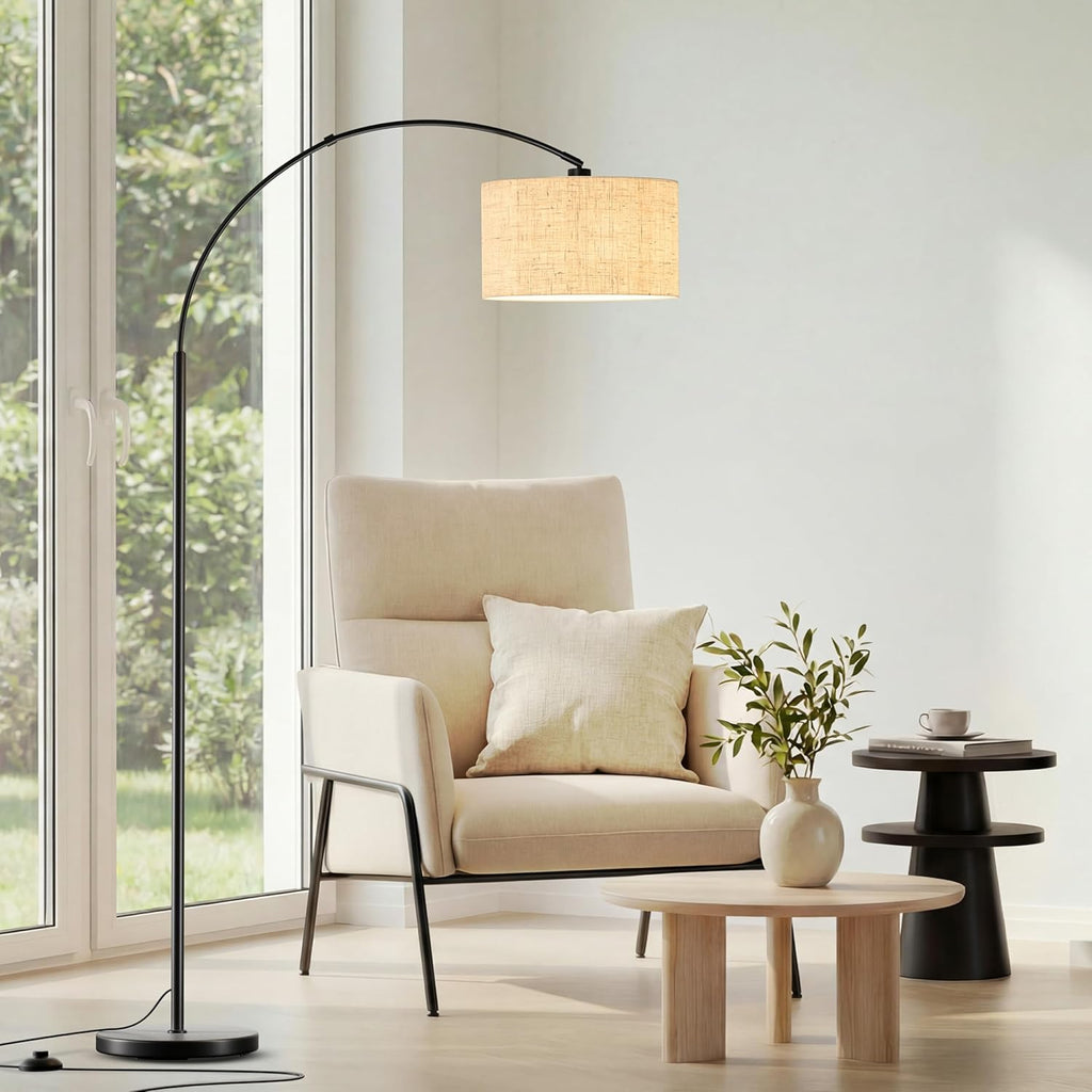 Beige Adjustable LED Arc Floor Lamp