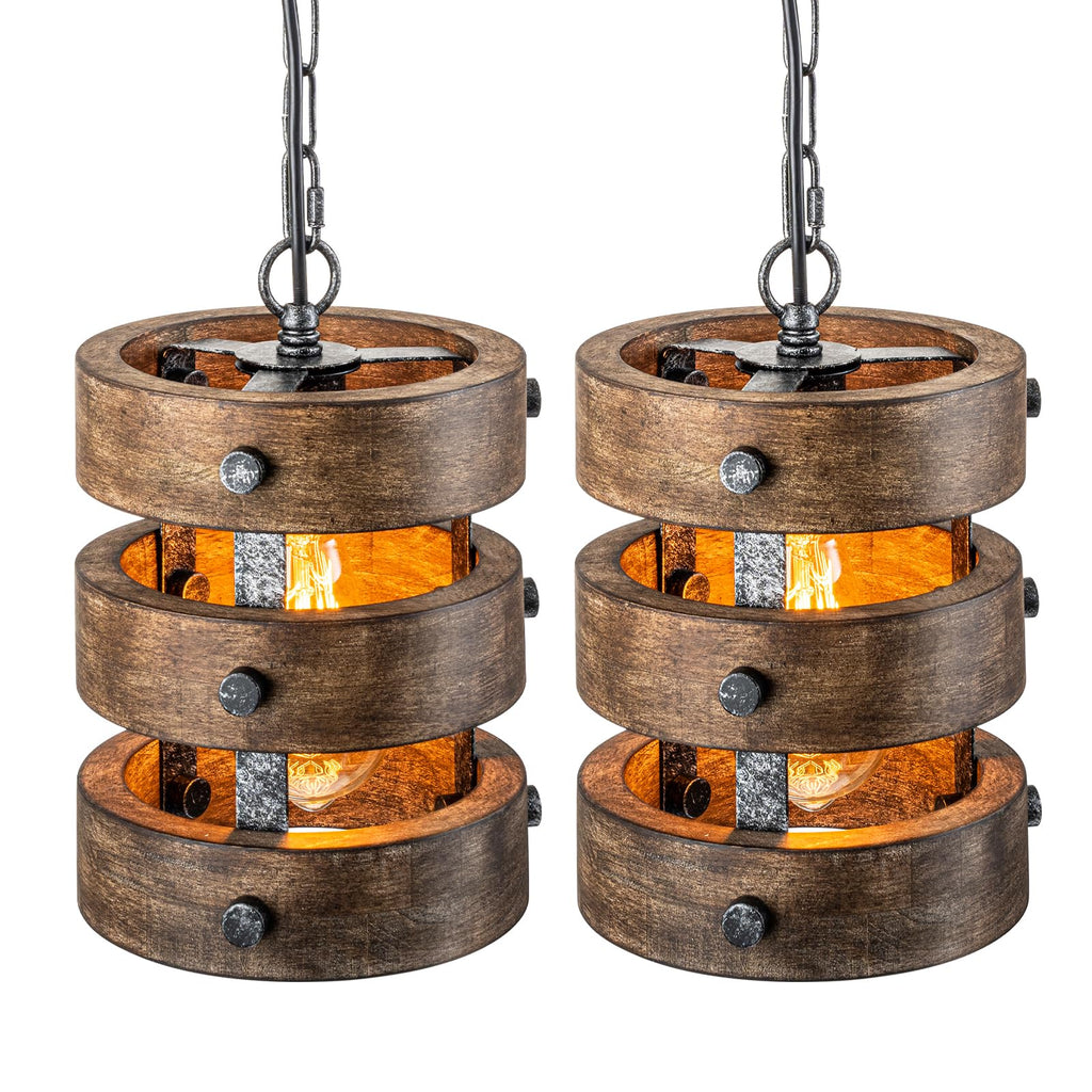 2pack Farmhouse Wood Pendant Lights Kitchen Island, Dining Room Lighting Fixtures Over Table Rustic Chandelier Height Adjustable Hallway Light for Foyer Living Room Bar Restaurant