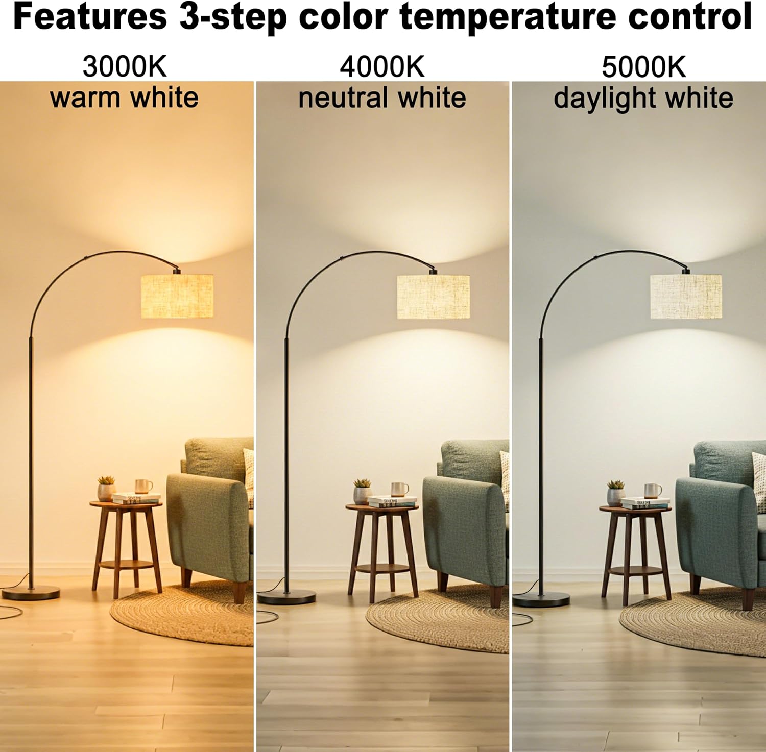 Beige Adjustable LED Arc Floor Lamp