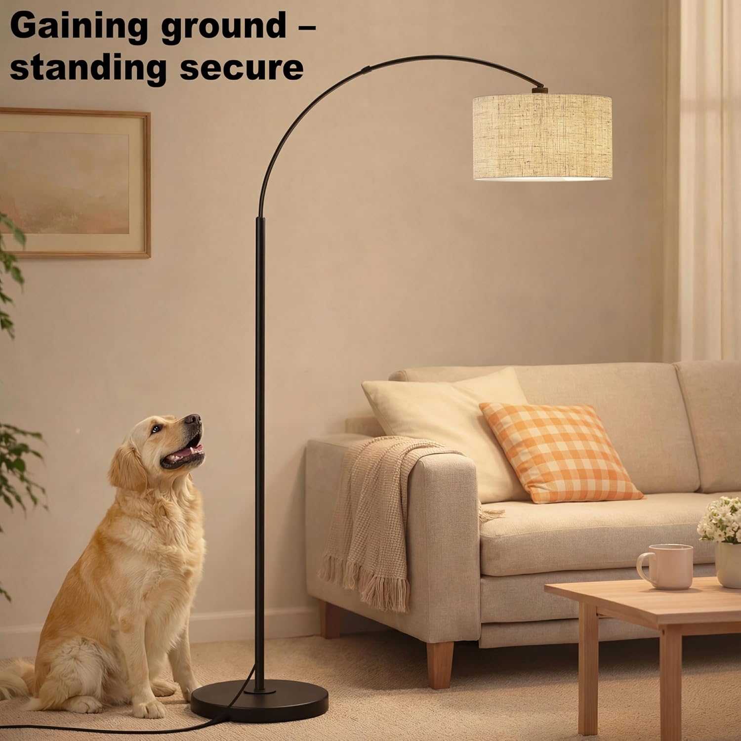 Beige Adjustable LED Arc Floor Lamp