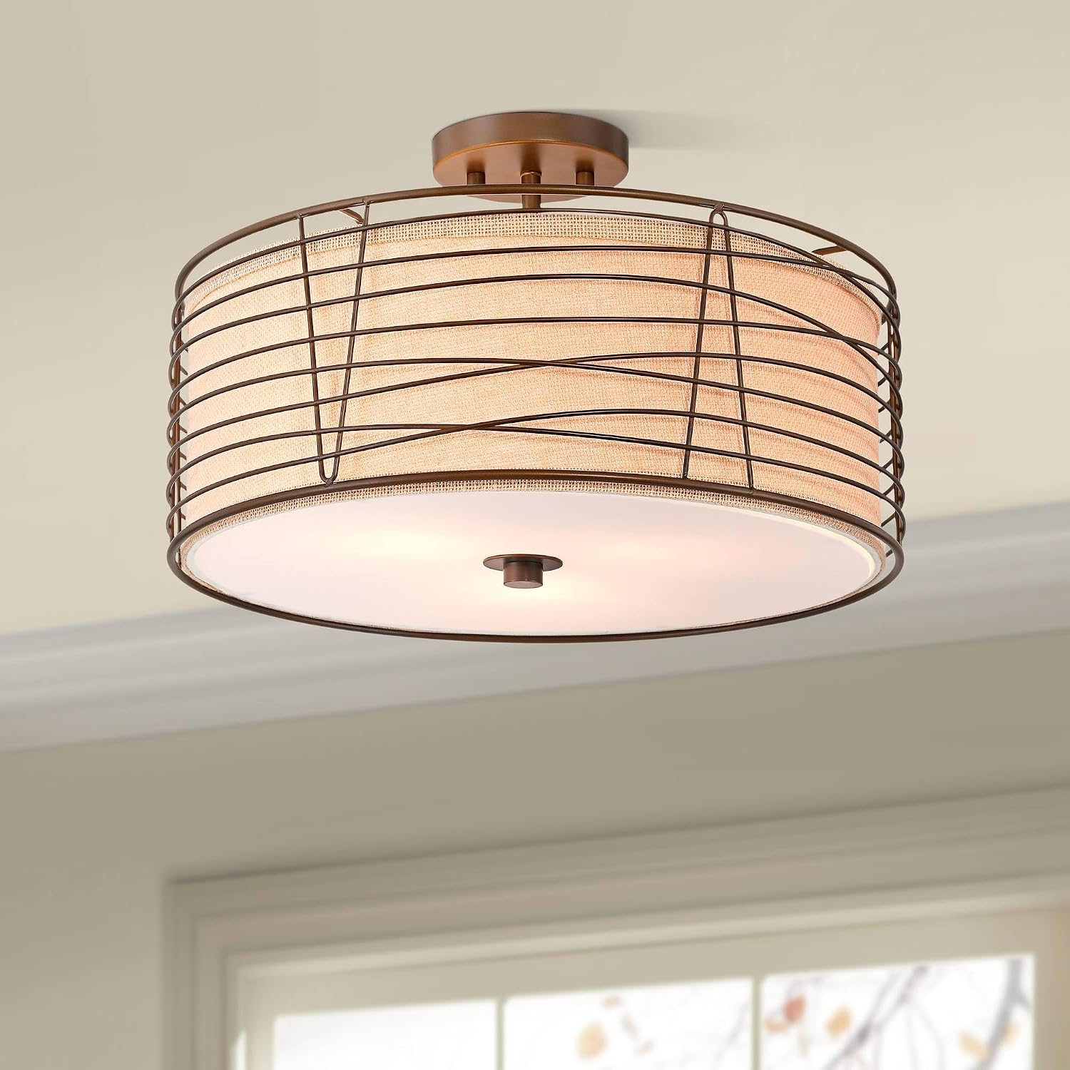 Marlowe Bronze Drum Semi Flush Light