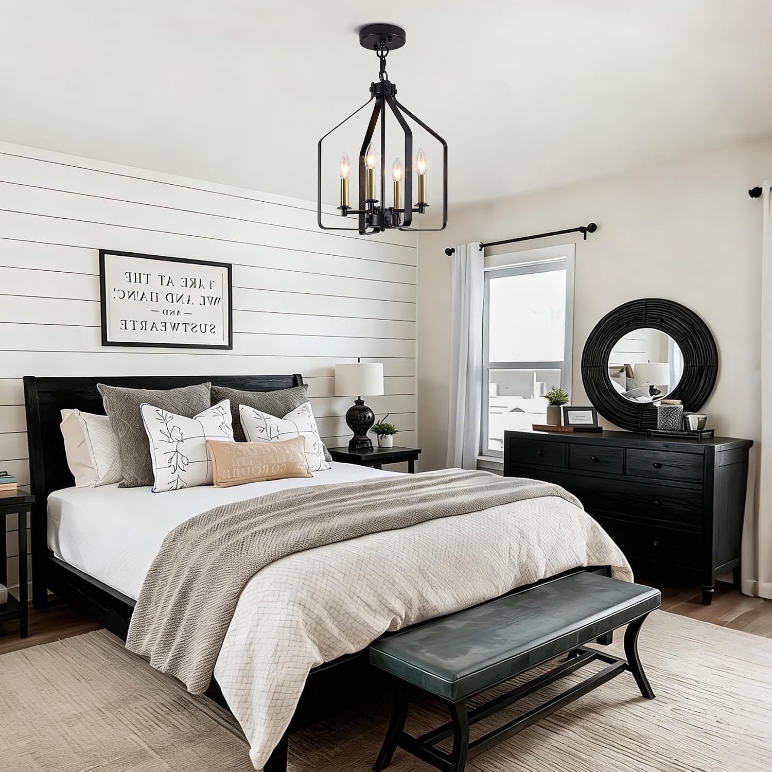 Black Gold Cage Farmhouse Chandelier