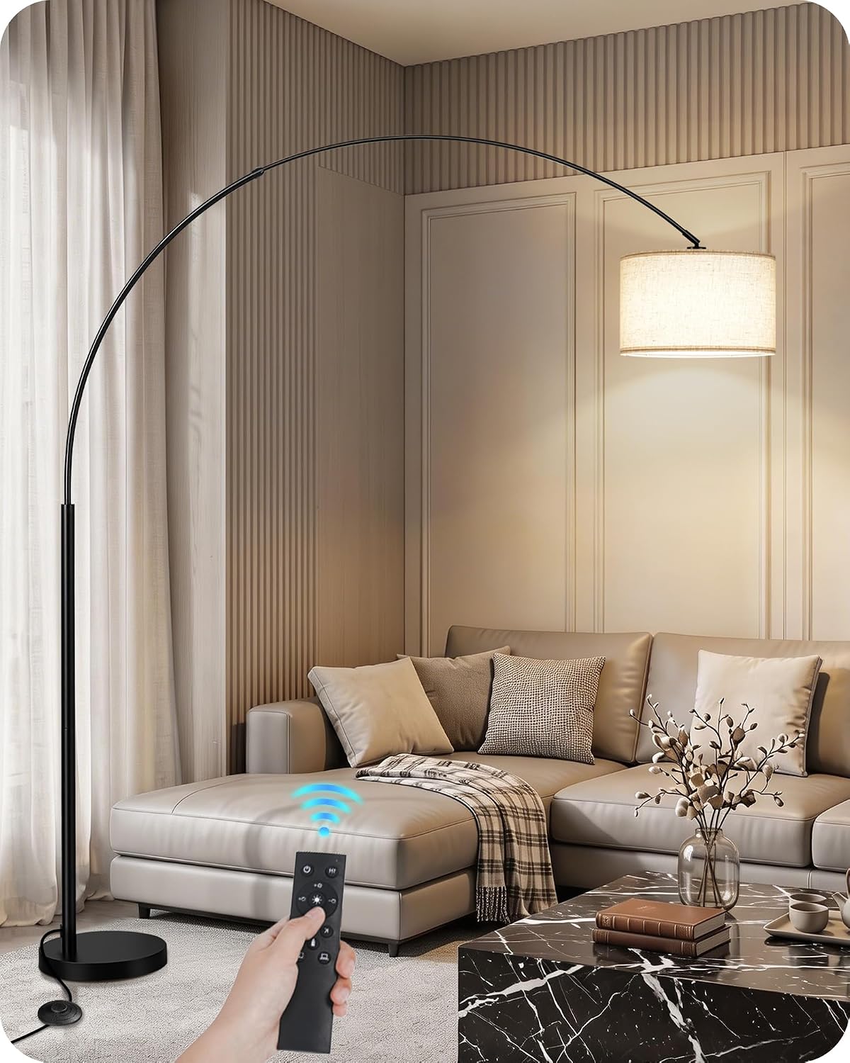 Adjustable Dimmable Arc Floor Lamp with Remote & Foot Switch