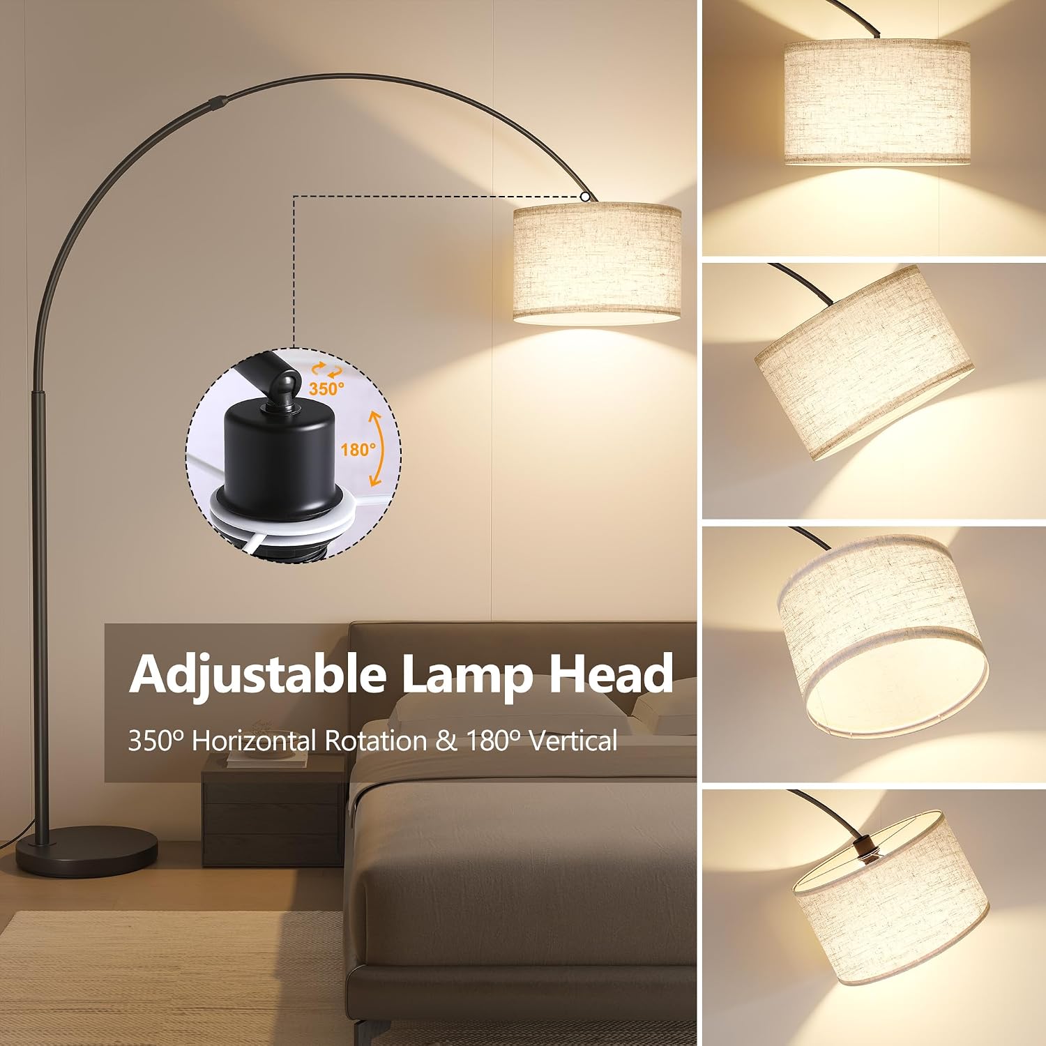 Black Adjustable Arc Corner Floor Lamp