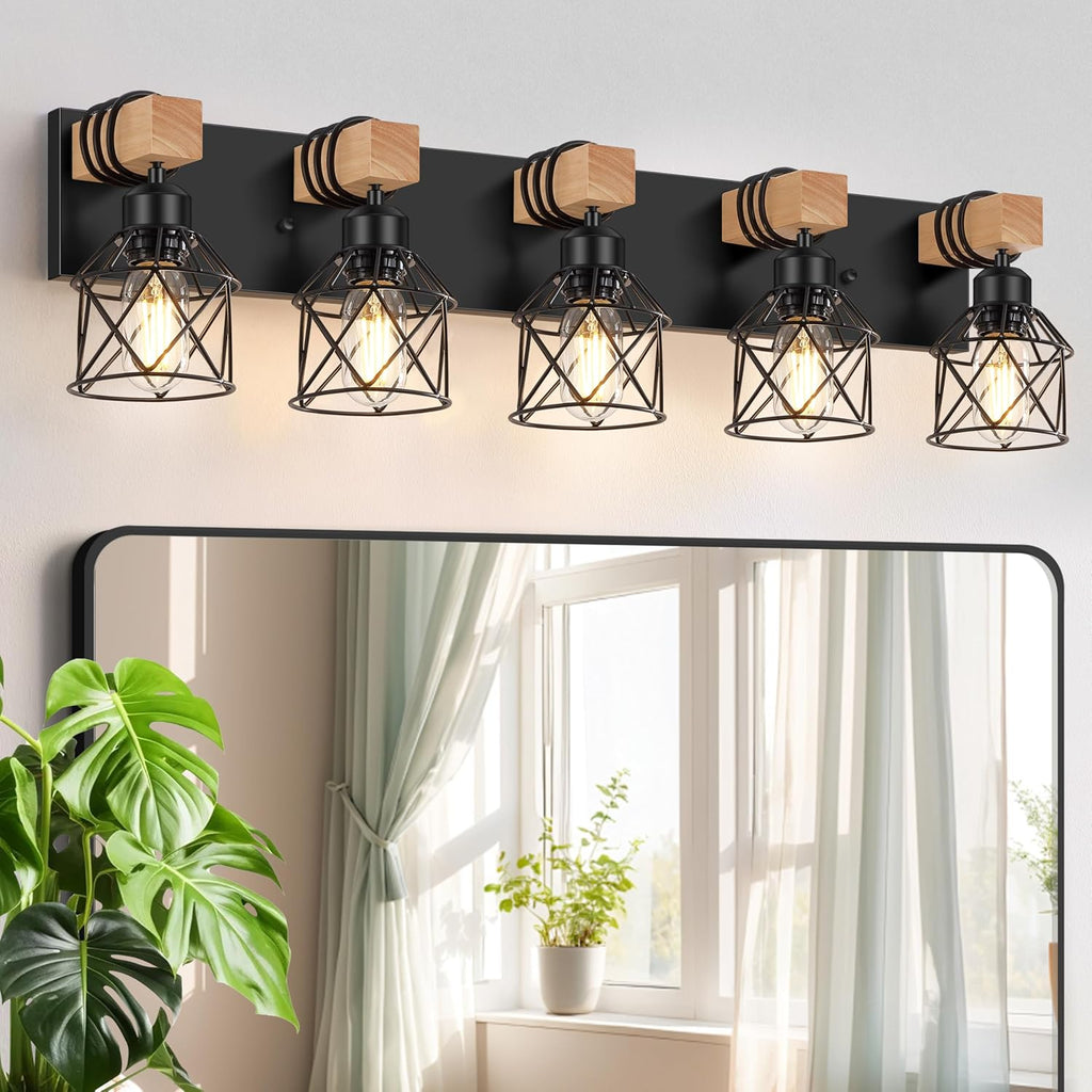 Wooden Cage Bathroom Vanity Lights