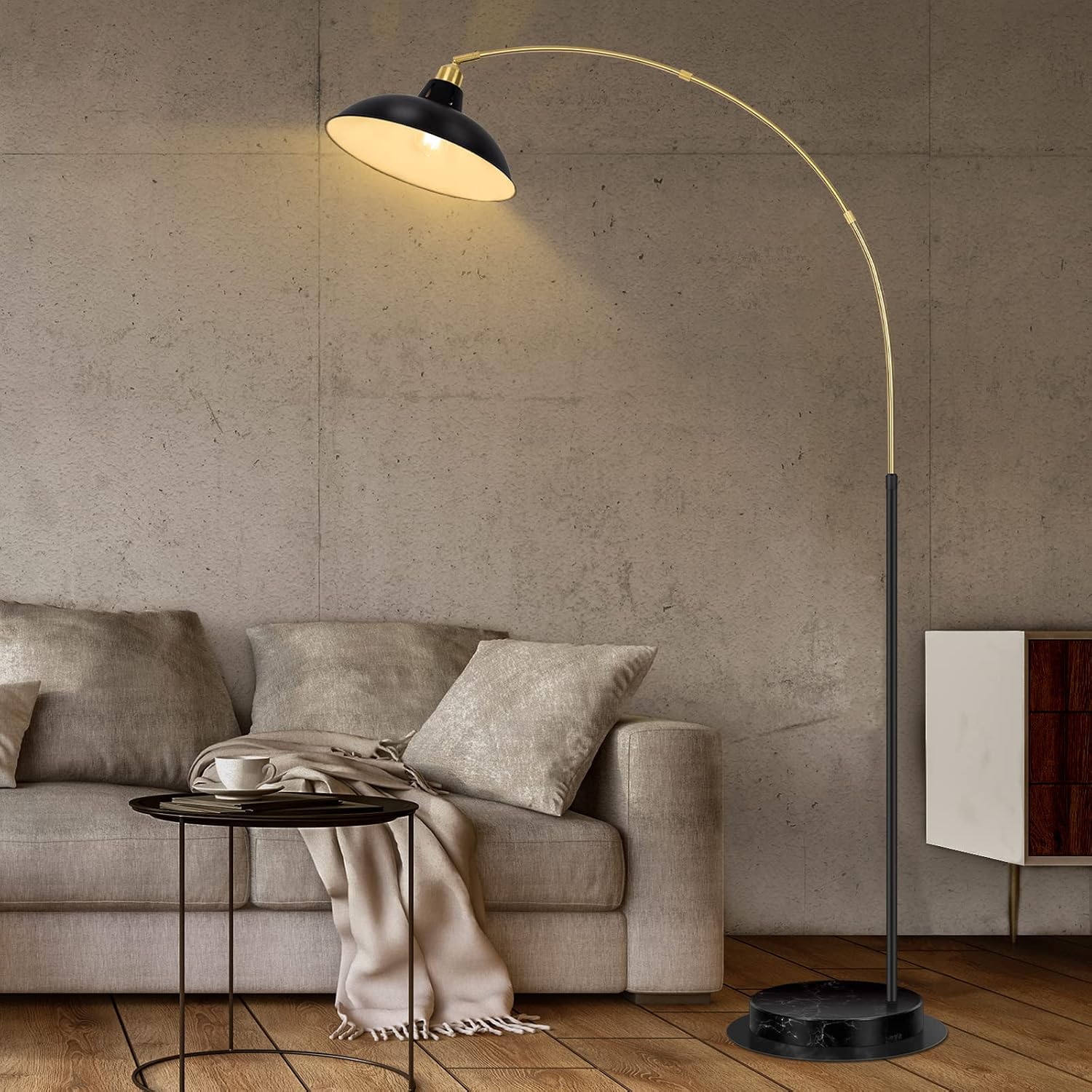 Black Gold Marble Base Rotatable Arc Floor Lamp