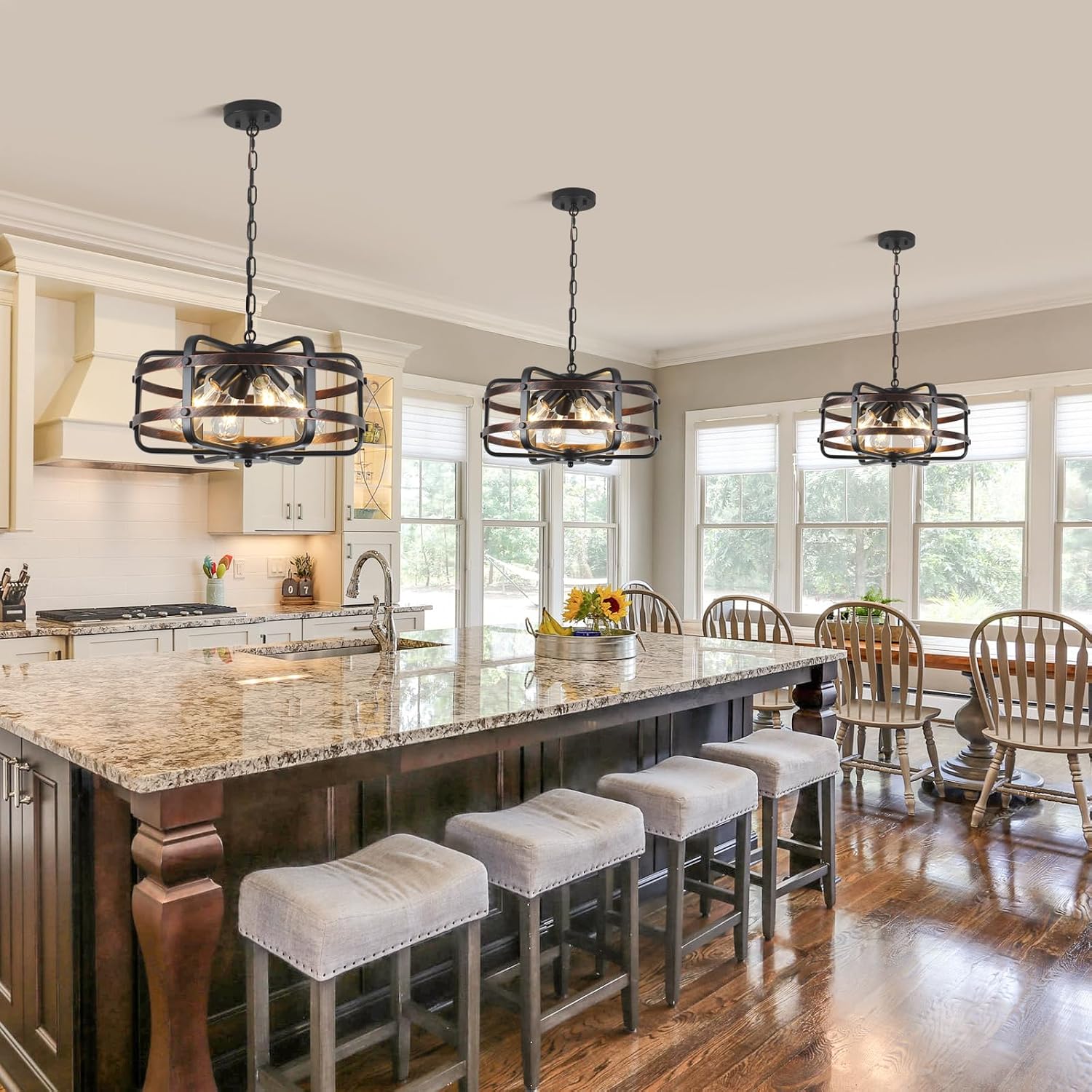 4-Light Black Cage Farmhouse Chandelier