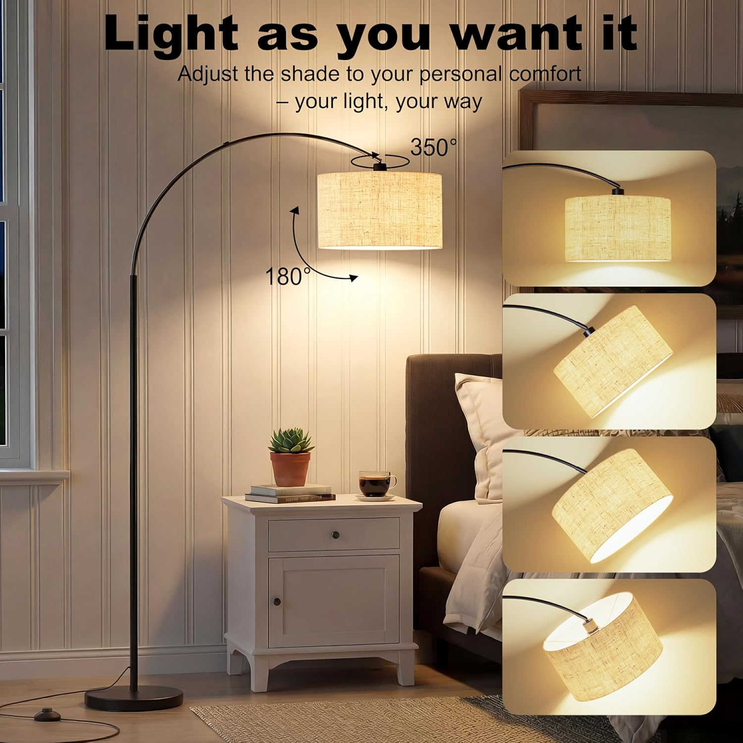 Beige Adjustable LED Arc Floor Lamp